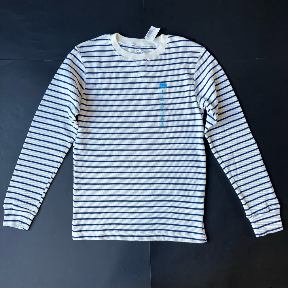 NWT New The Children's Place Large 10/12 White Blue Striped Thermal Shirt